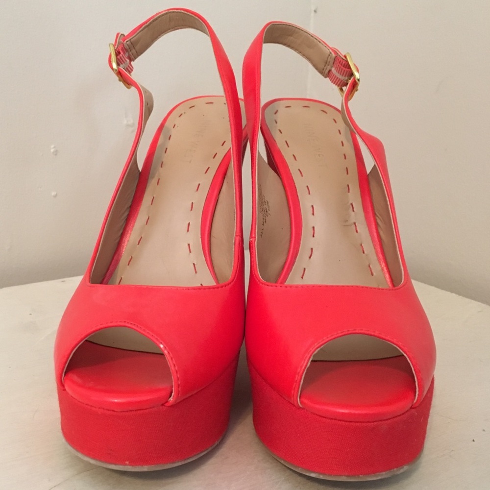 Nine West Orange Red Sling Back Wedges Size 7.5M